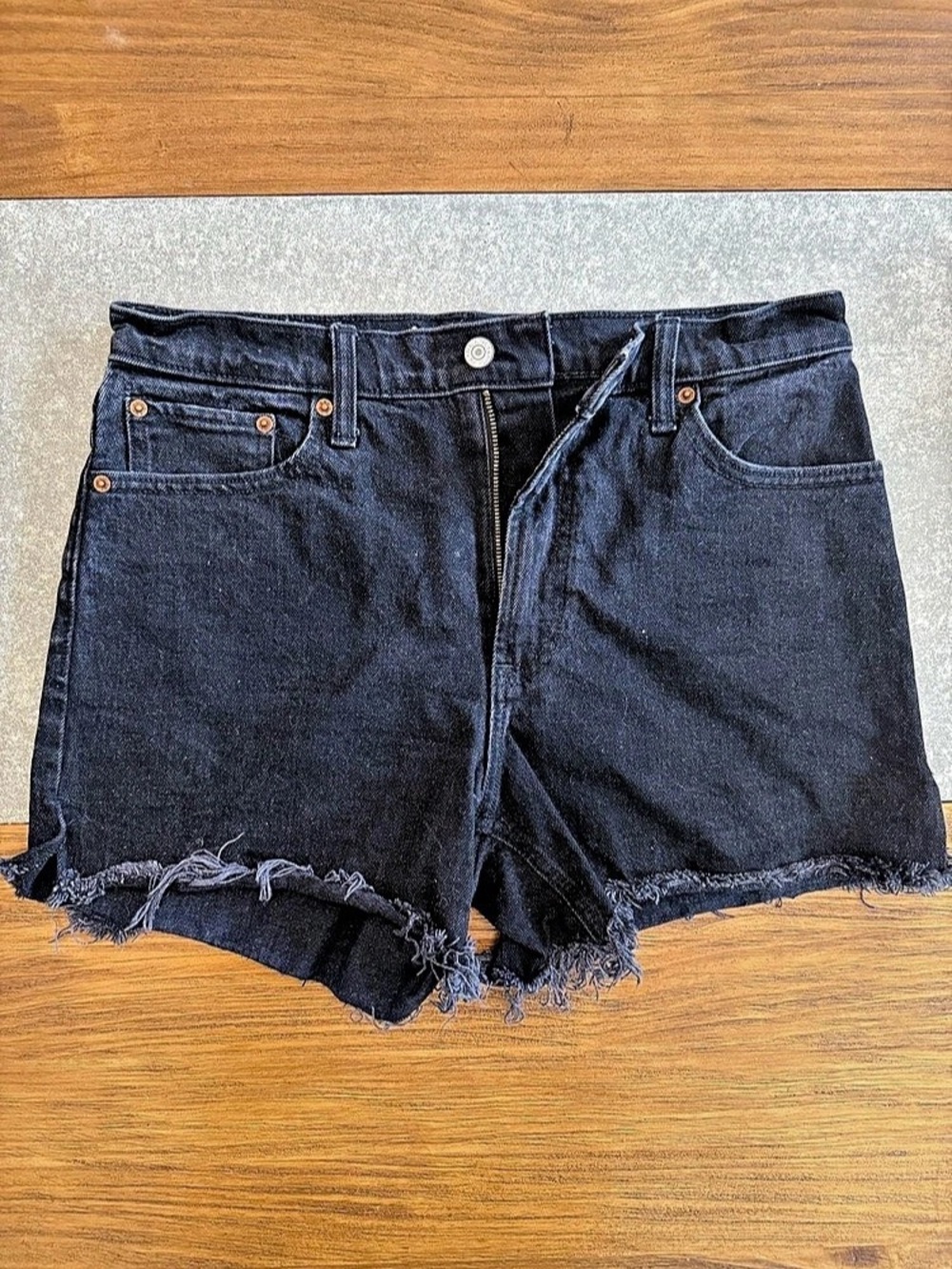 Abercrombie & Fitch The A&F Mom Short High Rise Frayed Denim Jean Shorts in